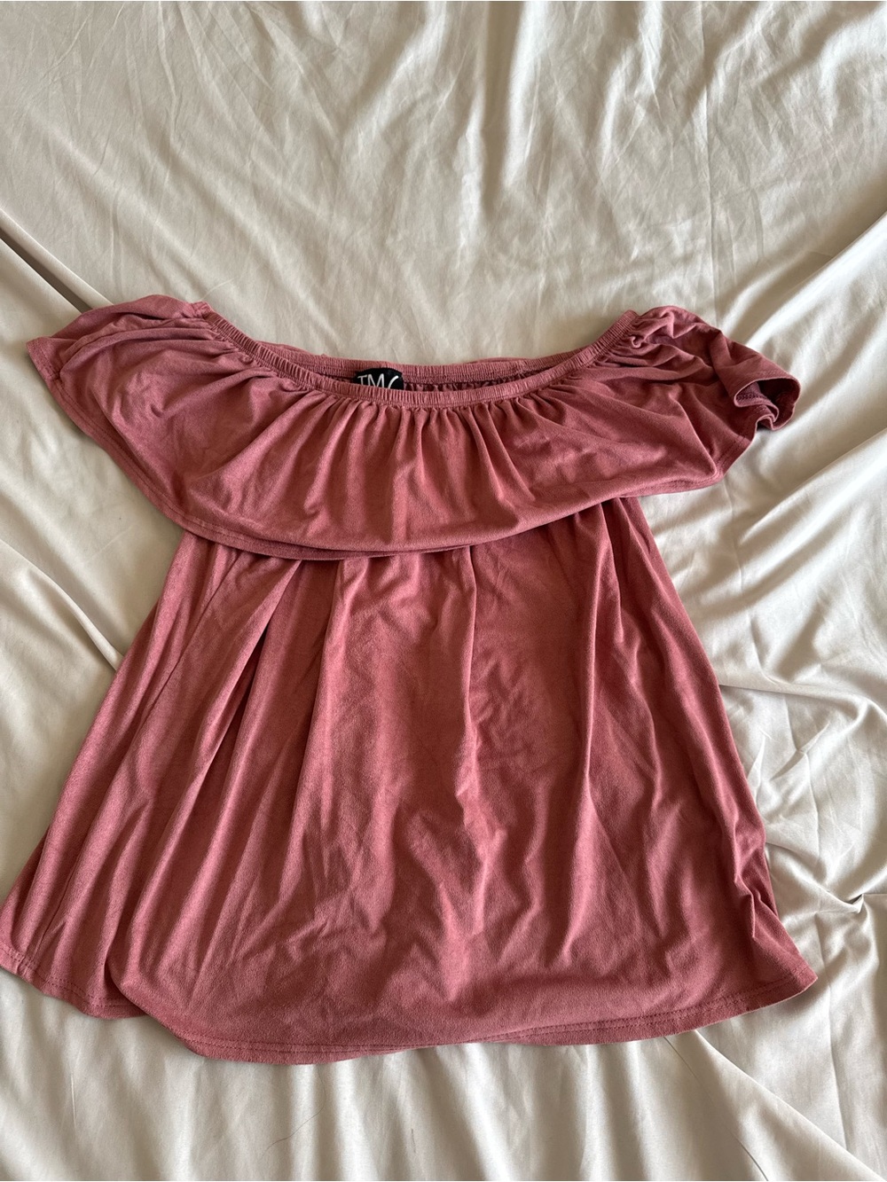 Off-the-Shoulder Ruffle Top in Dusty Rose